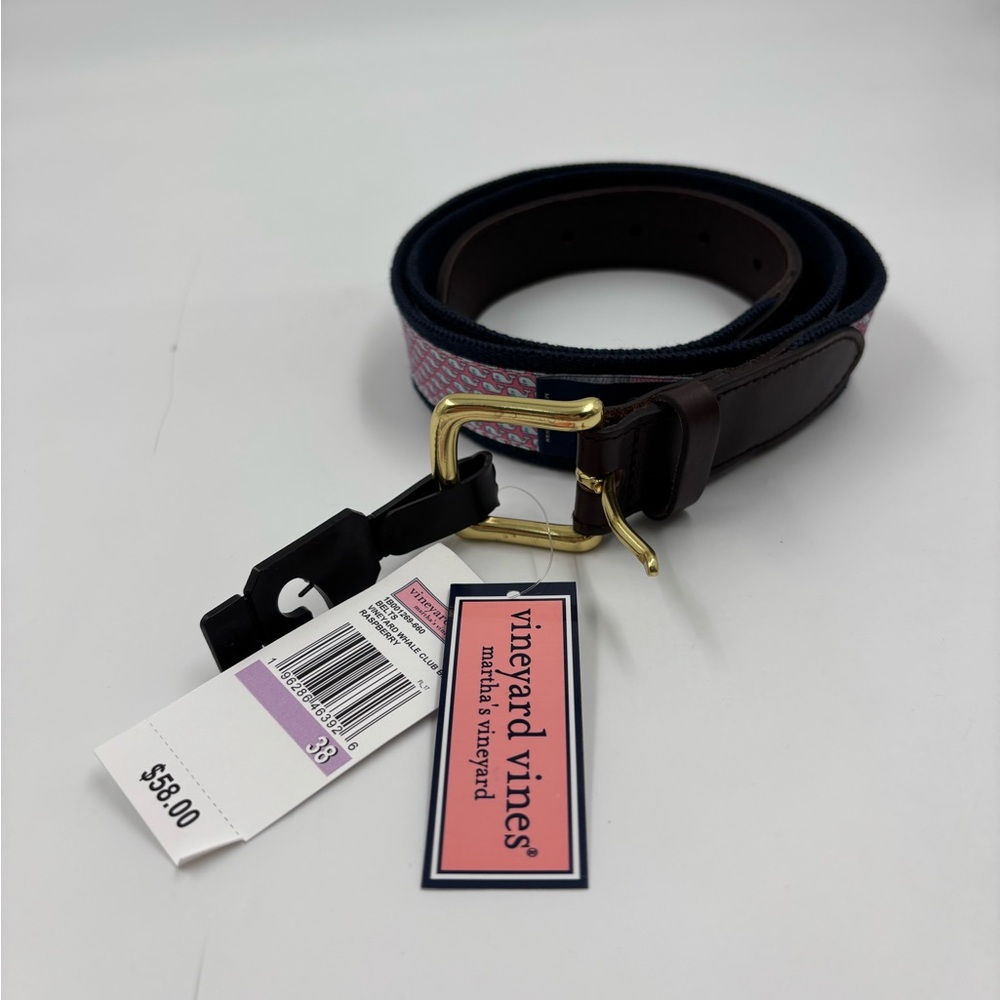 NWT Vineyard Vines 38‎ Whale Club Silk Leather Pink Belt